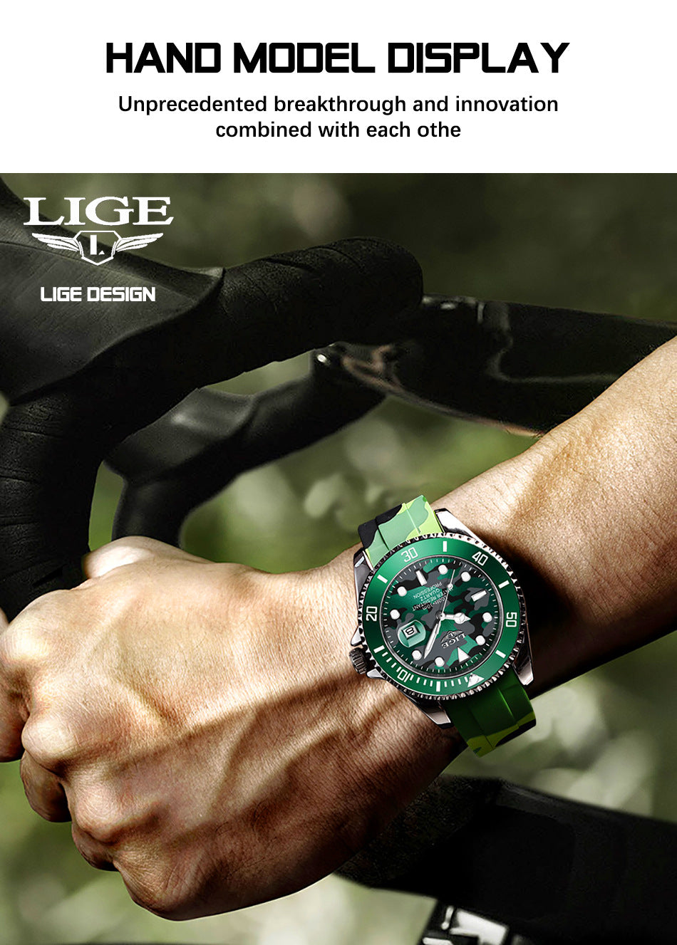 LIGE Men's Quartz Watch 30M Waterproof Watch Silicone Camo Strap - Green
