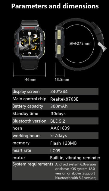 YK01 Smart Watch for Outdoor Sports - Black