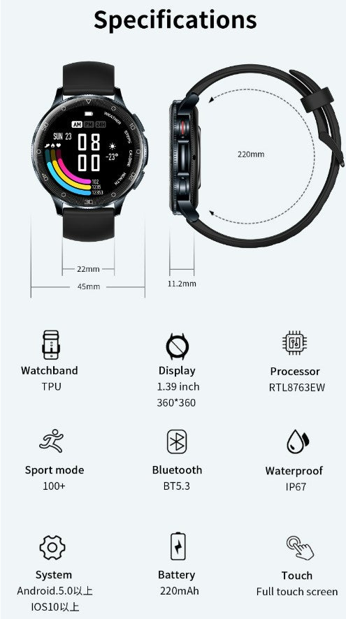 New Smartwatch D9 1.39 HD Large Screen - White